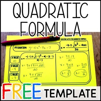 Preview of Quadratic Formula Quick Check Math Template