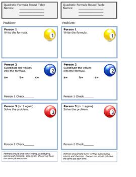 Preview of Quadratic Formula Round Table 6 Problems with Answers