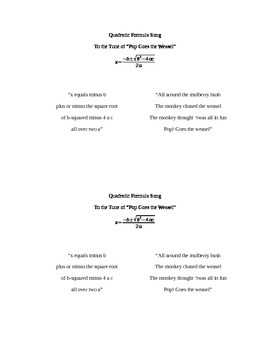 Preview of Quadratic Formula Song