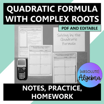 Preview of Quadratic Formula with Complex Solutions Notes Practice Homework Editable