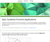 Quadratic Function Applications -- Digital Quiz