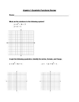 Preview of Quadratic Function Review-Ohio Algebra 1 AIR Test