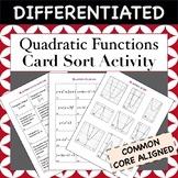 Quadratic Functions Card Sort Activity (Match graph, equation, characteristic)
