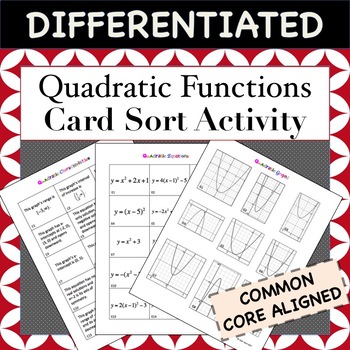 Preview of Quadratic Functions Card Sort Activity (Match graph, equation, characteristic)