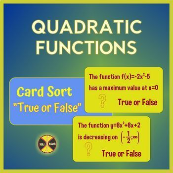 Preview of Quadratic Functions - Card Sort "True or False" (20 cards)
