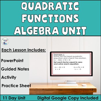 Preview of Quadratic Functions/Equations Algebra Unit