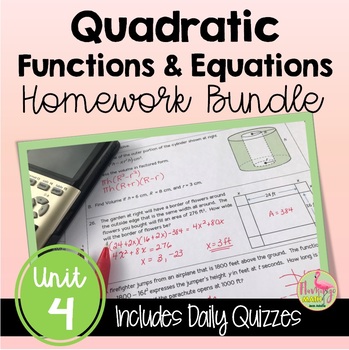 Preview of Quadratic Functions Homework (Algebra 2 - Unit 4)