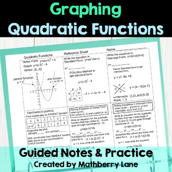 Preview of Quadratic Functions Graphic Organizer  - Graphing Parabolas Writing Equations