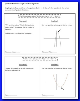 Preview of Solving Quadratic Equations by Graphing - Guided Notes and Homework
