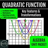 Quadratic Functions' Key Features and Transformations Unit Packet