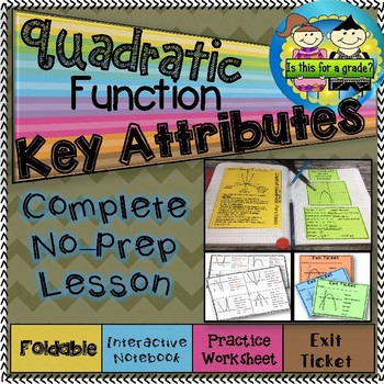 Preview of Quadratic Functions: Key Features of the Graph Foldable, INB, Practice, Exit