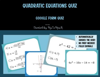 Preview of Quadratic Functions Quiz on Google Forms - Distant Learning