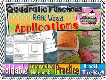 Preview of Quadratic Functions Real World Applications Foldable, INB, Practice, Exit