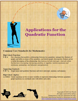Preview of Quadratic Functions Real-World Applications Full Lesson & Performance Task