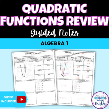 Preview of Quadratic Functions Review Guided Notes Lesson Algebra 1