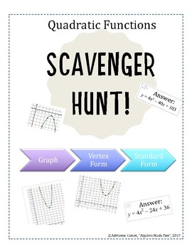 Preview of Quadratic Functions Scavenger Hunt - Graphs to Vertex Form to Standard Form