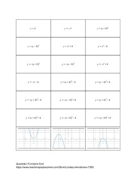 Preview of Quadratic Functions Sort