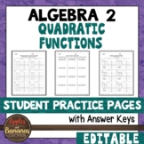 Quadratic Functions - Editable Student Practice Pages