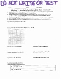 Quadratic Functions Test with Answer Key