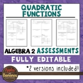 Quadratic Functions Tests - Editable Assessments