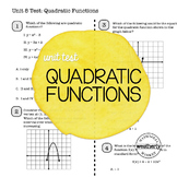 QUADRATIC FUNCTIONS Unit Test CC Algebra 1