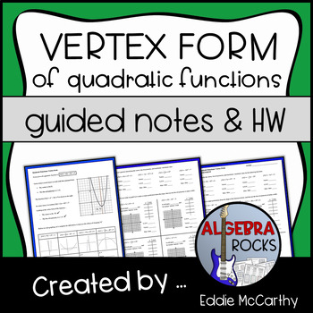 Preview of Vertex Form of Quadratic Functions Guided Notes and Homework