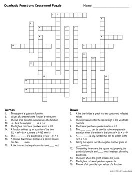 Quadratic Functions Vocabulary Crossword Puzzle by Mrs E Teaches Math