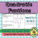 Quadratic Functions Vocabulary and Concept Review Activities