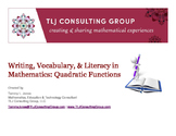 Writing, Vocabulary & Literacy in Mathematics: Quadratic F