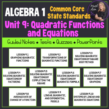 Preview of Quadratic Functions and Equations (Algebra 1 - Unit 9) | Common Core Bundle
