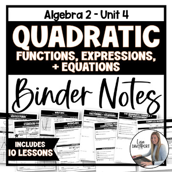 Preview of Quadratic Functions and Equations - Algebra 2 Binder Notes