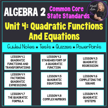 Preview of Quadratic Functions and Equations (Algebra 2 - Unit 4) | Math Lion