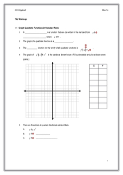 Preview of Quadratic Functions and Factoring