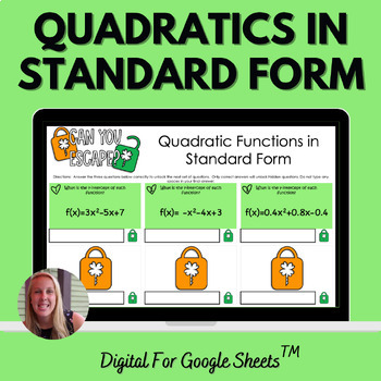 Preview of Quadratic Functions in Standard Form Digital Escape Room Activity