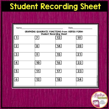 Graphing Quadratic Equations Vertex Form To Graph Matching Activity