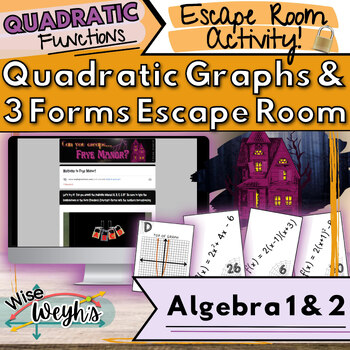 Preview of Quadratic Graphs & 3 Quadratic Forms Escape Room - Match the cards to escape!