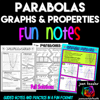 Preview of Key Features of Quadratic Graphs and Functions FUN Notes Doodle Pages