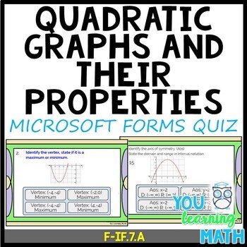 Preview of Quadratic Graphs and their Properties: Microsoft OneDriveForms Quiz -20 Problems