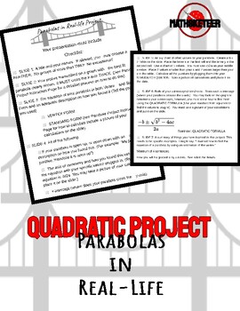 Preview of Quadratic Project: PARABOLAS IN REAL LIFE (Technology Based)