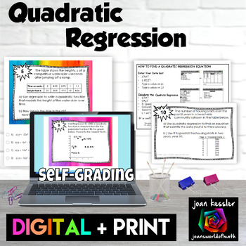 Preview of Quadratic Regression Applications Digital plus Print Activity plus TI-84 notes