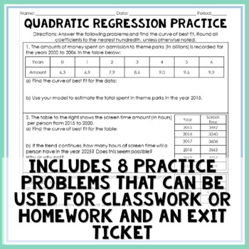 quadratic regression assignment