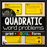 Quadratic Word Problems Algebra Activity Tasks (TRINOMIALS) - print and digital