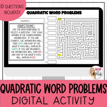 Preview of Quadratic Word Problems Digital Activity