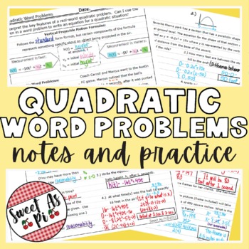 Preview of Quadratic Word Problems - Guided Notes and Practice