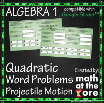Preview of Quadratic Word Problems - Projectile Motion for Google Slides™