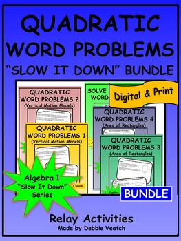 Preview of Quadratic Word Problems "Slow It Down" Relay BUNDLE Algebra 1 | Digital
