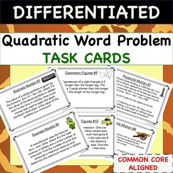 Preview of Quadratic Word Problems TASK CARDS - Differentiated Activity