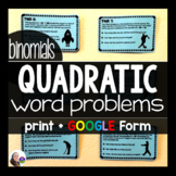 Quadratic Word Problems Task Cards Activity {BINOMIALS ONLY}