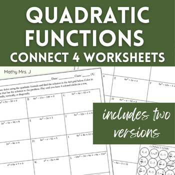 Preview of Quadratic Functions Unit Worksheets Bundle - Connect 4 Game Worksheets