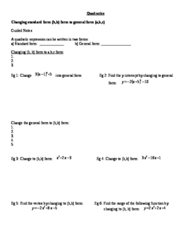 Preview of Quadratics: Changing (h,k) form to general and back